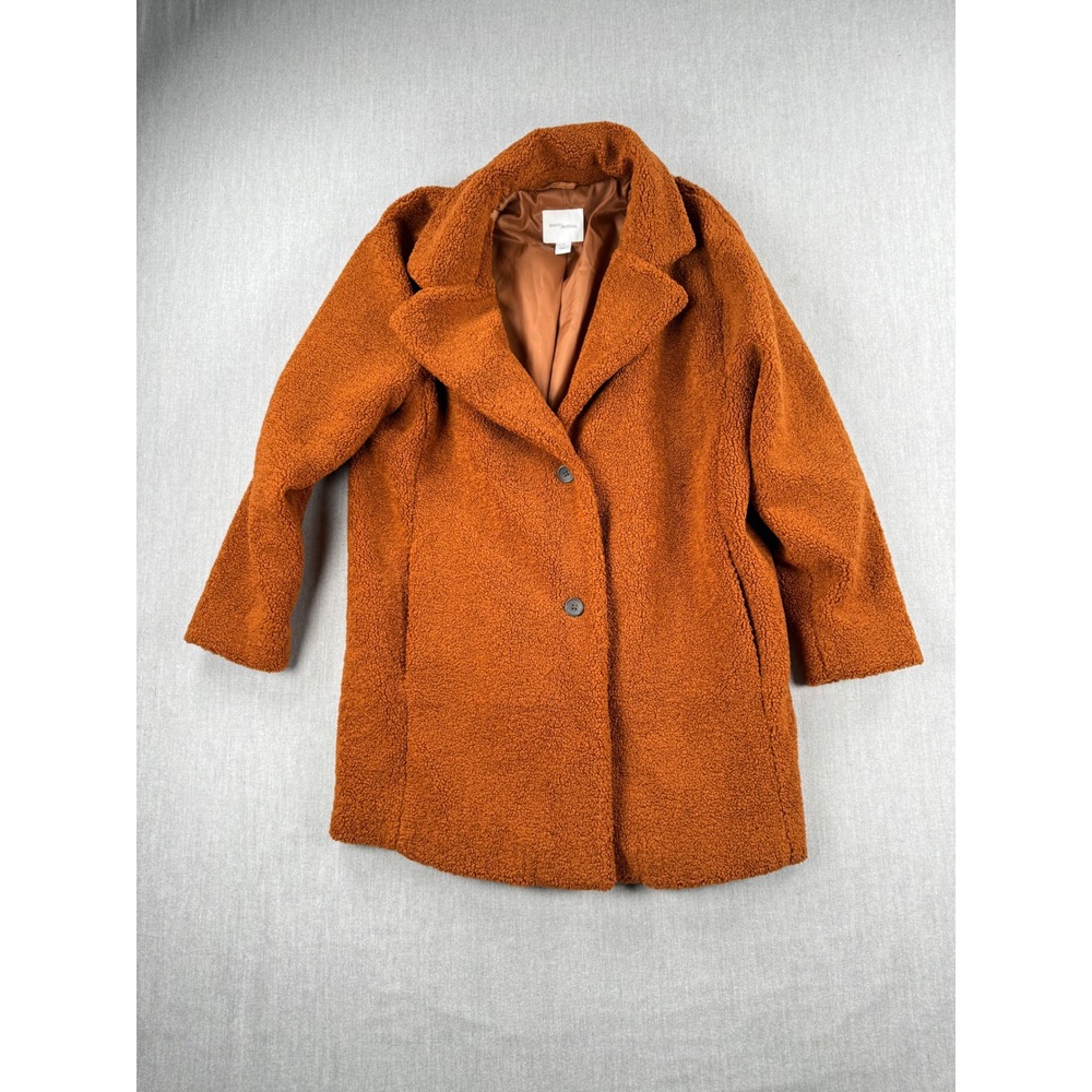 Daily Ritual Womens Teddy Bear Coat Rust‎ Orange Faux Shearling Jacket Size M